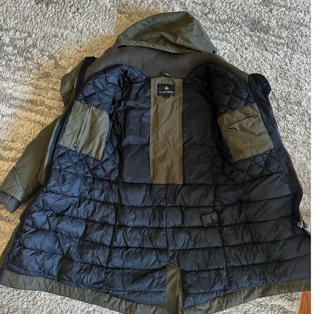 Rainforest Thermoluxe Quilted Winter Parka Jacket Hooded Olive Green Womens XS
